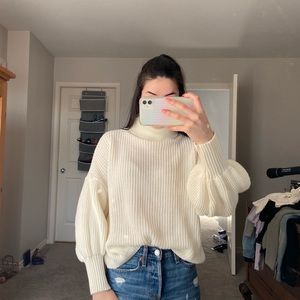 Cream Balloon Sleeve Turtleneck